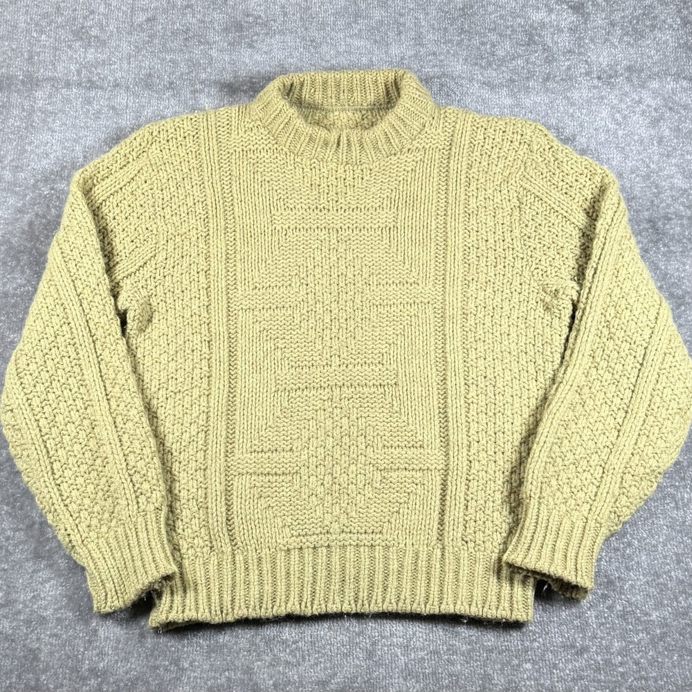 Vintage Fisherman Cable Knit‎ Sweater Yellow High Neck Men's Medium? Wool Blend